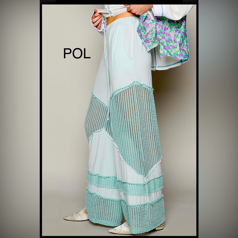 BP213-7🩵NEW! POL perfection in Light Blue Wide-Leg Pants w/mesh inserts!